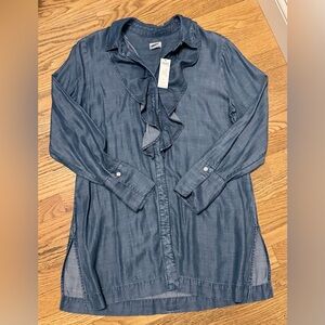 NWT Chico's Ruffle Chambray Tunic Blouse Classic Capsule Minimalist